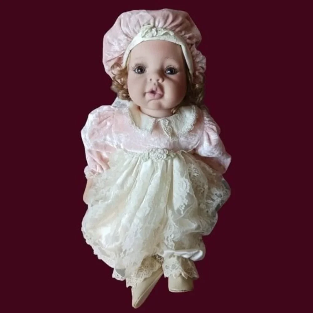 Vintage vinyl doll pink and white 